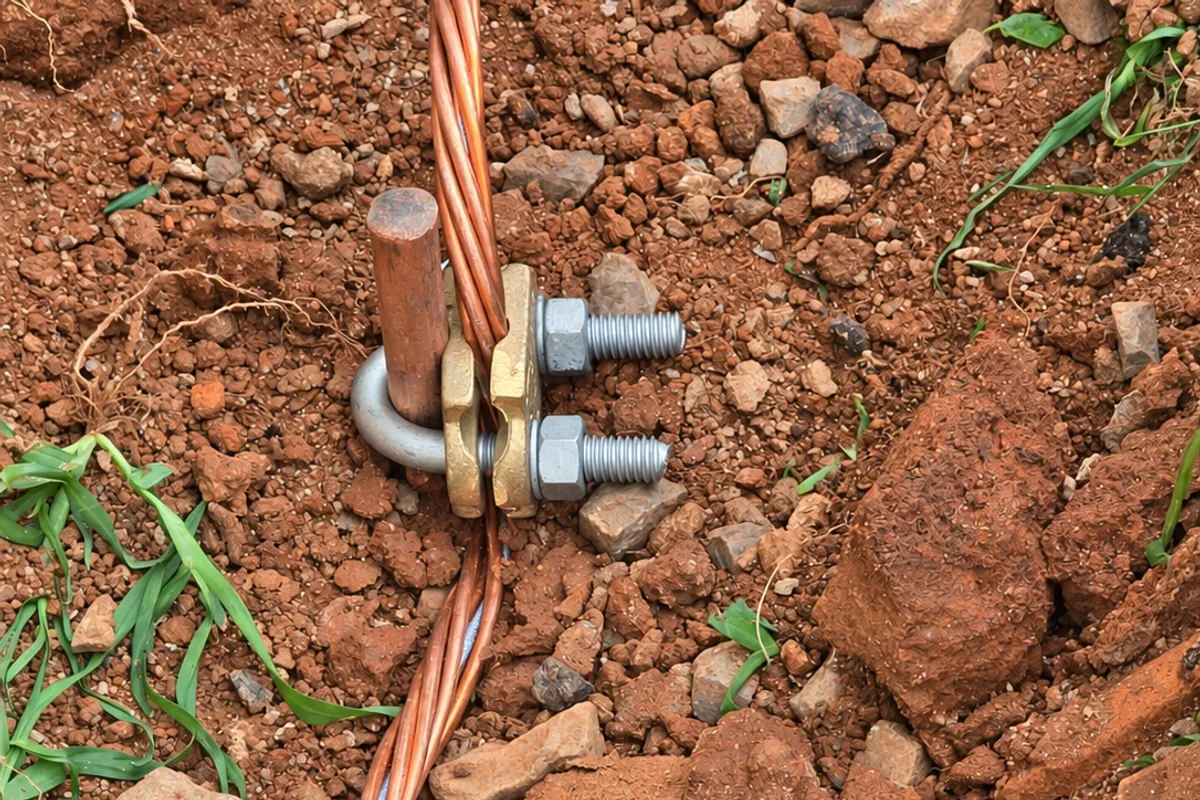 Conexão entre haste e condutor de cobre de um sistema de aterramento